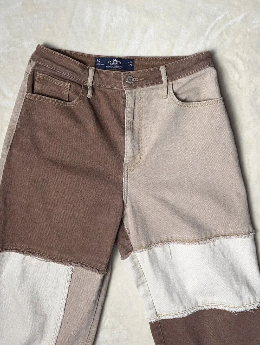Hollister Colorblock Patchwork Jeans Womens 5S W27 L29 Ultra High Rise Dad Brown